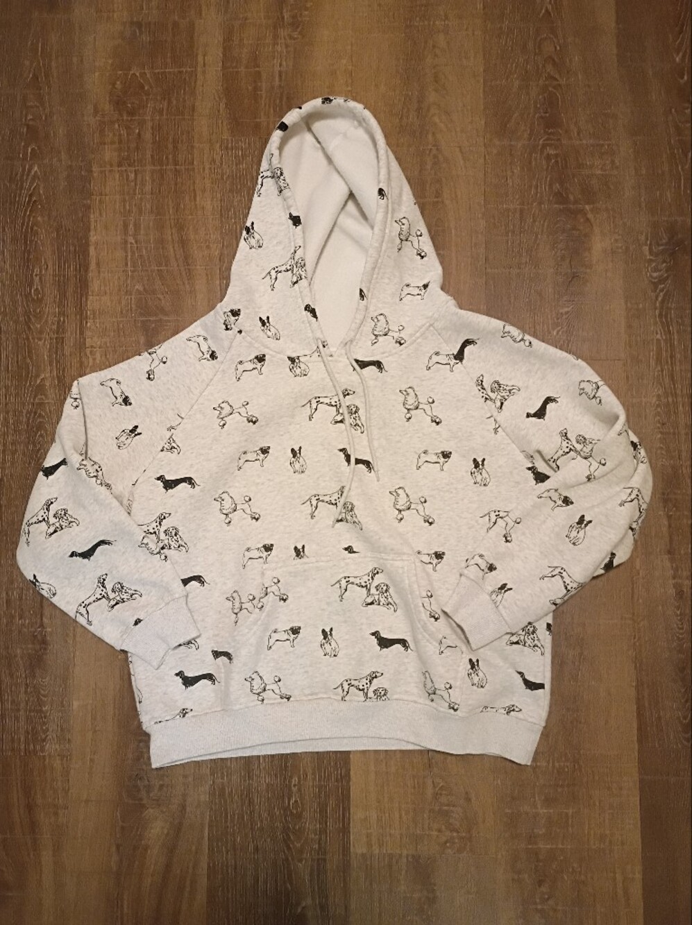 Cream Dog-Pattern Pullover Hoodie
